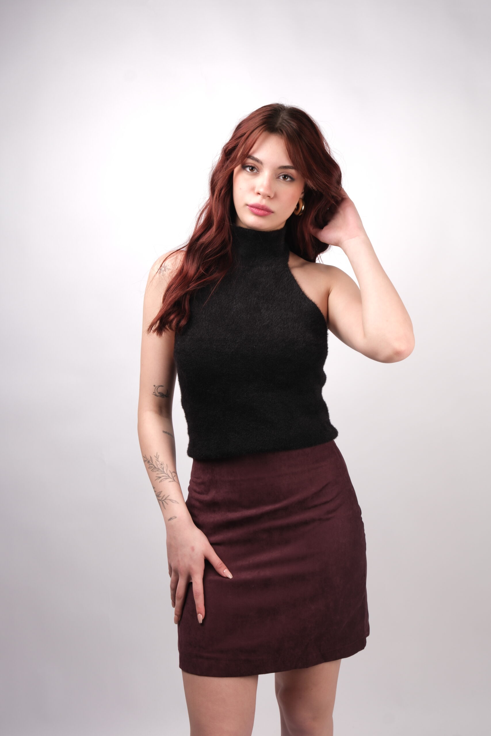 Bordo Süet Mini Etek - Görsel 2