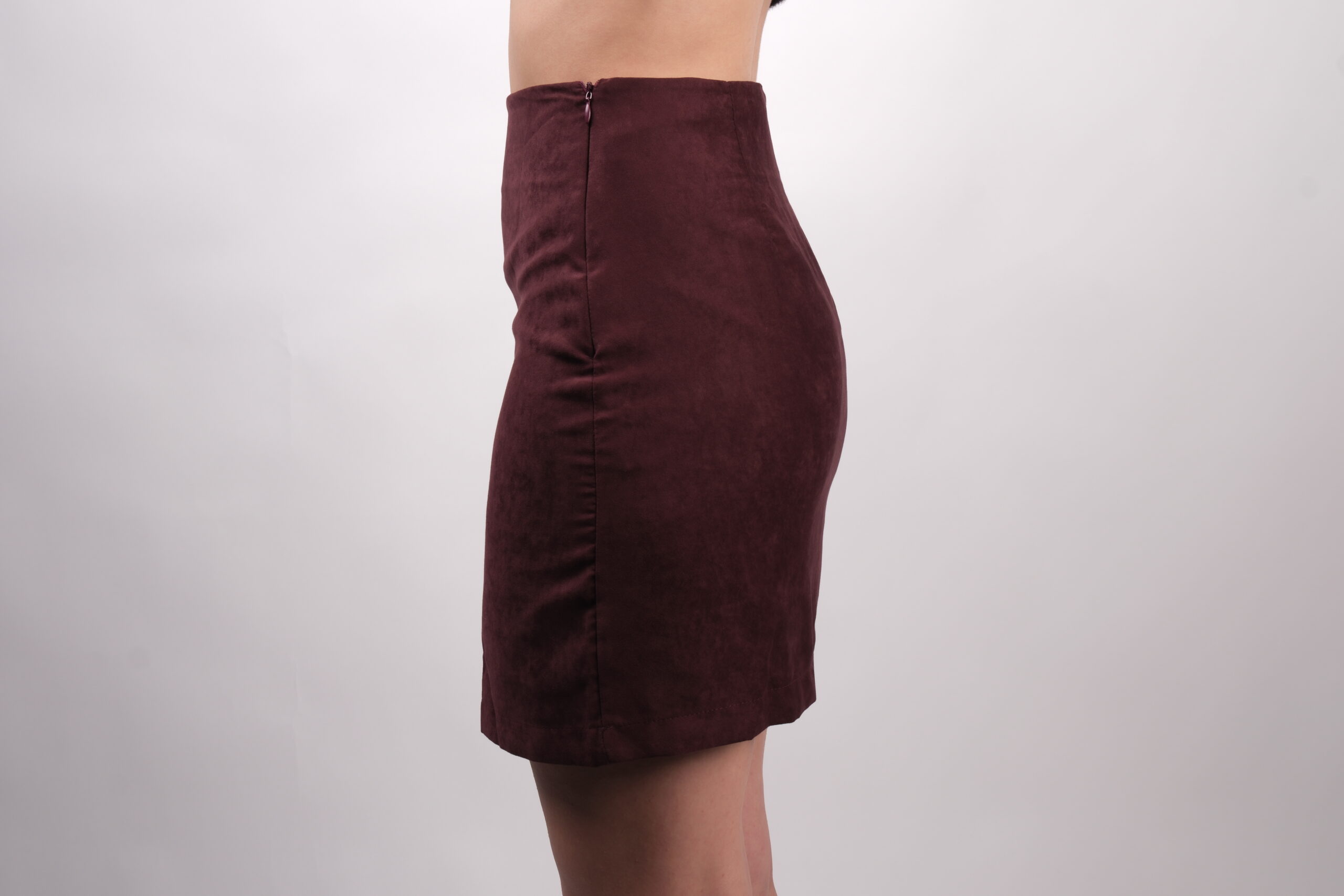 Bordo Süet Mini Etek - Görsel 4