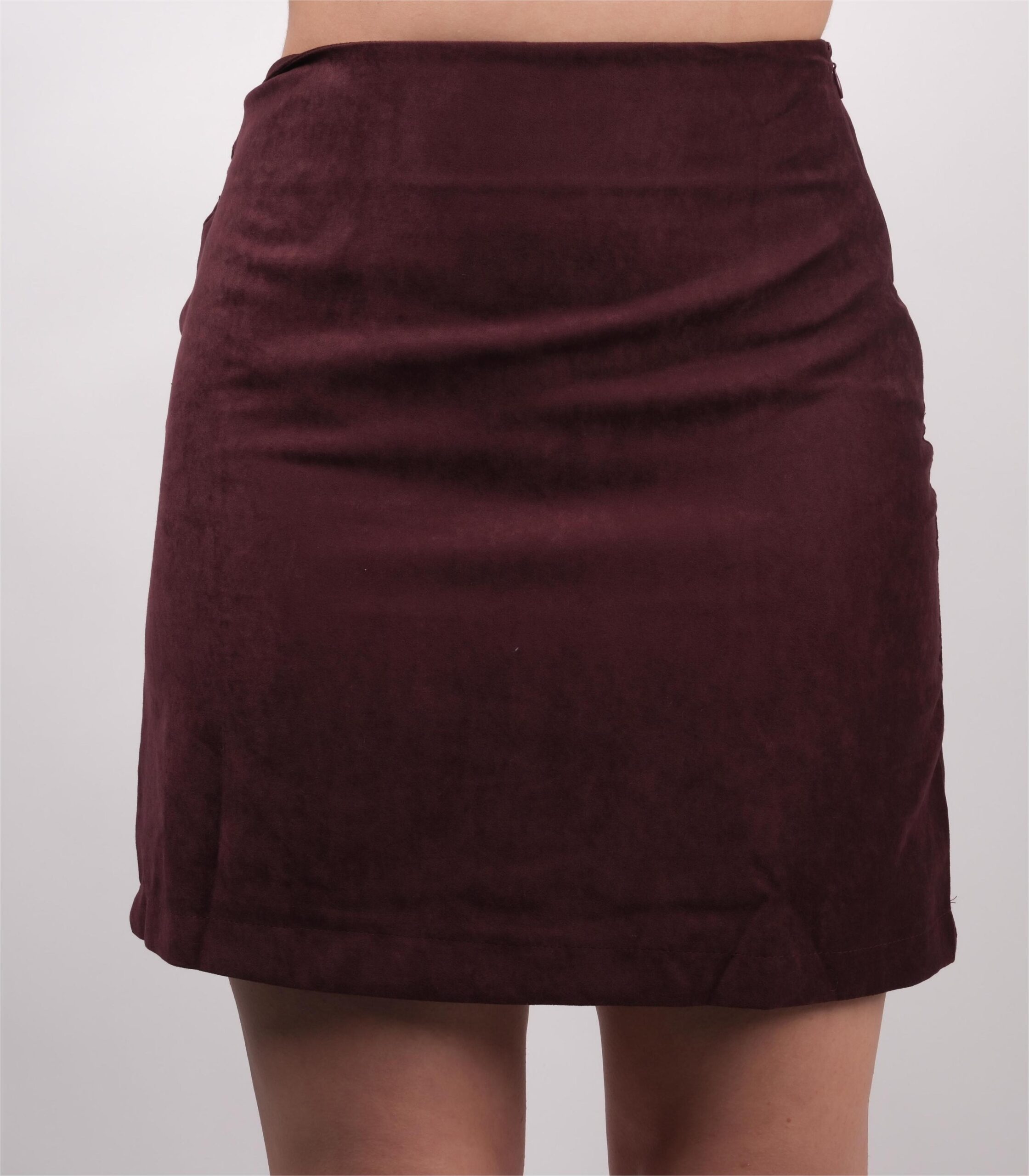 Bordo Süet Mini Etek - Görsel 3