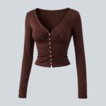 Kahverengi Düğmeli Bluz