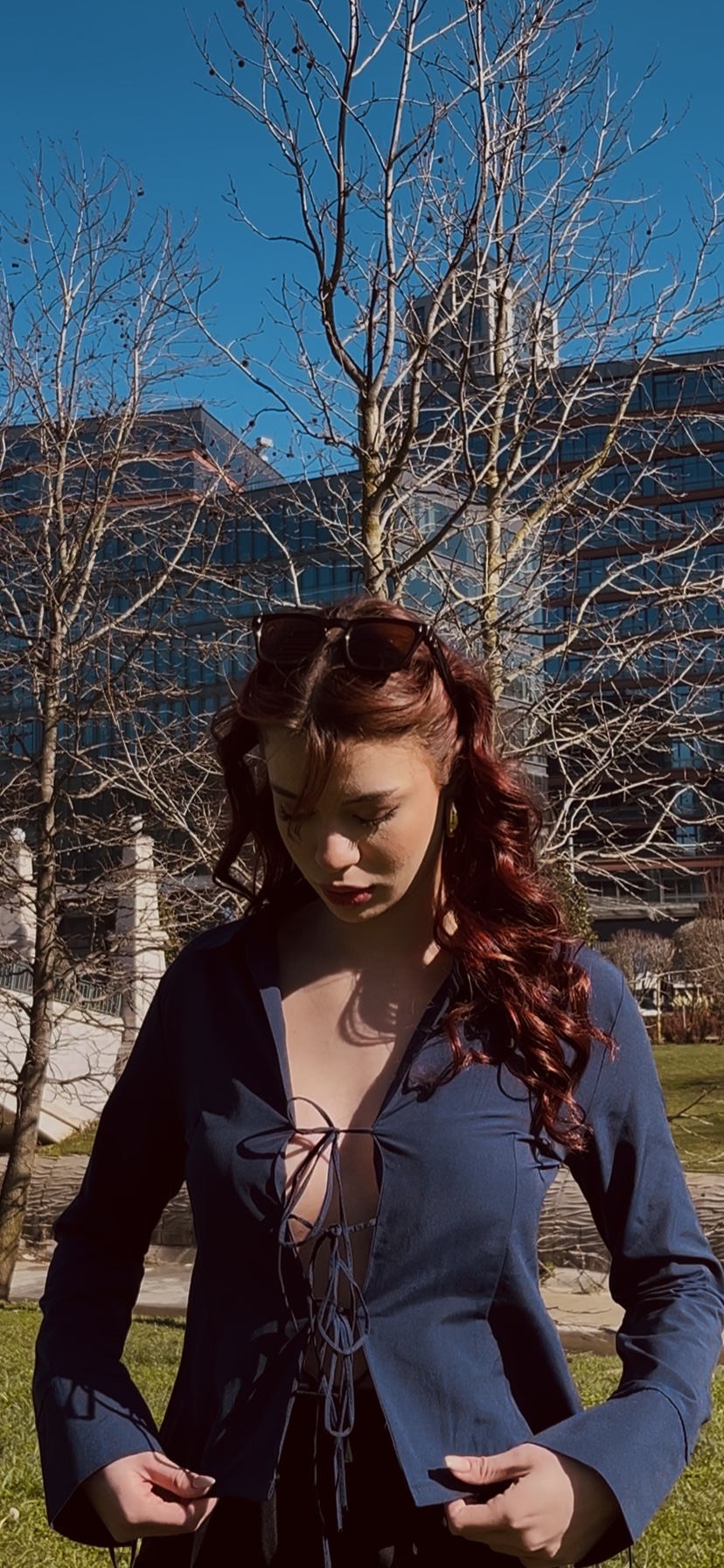 Lacivert İp Detaylı Gömlek