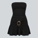 Siyah Gold Toka Detaylı Mini Elbise